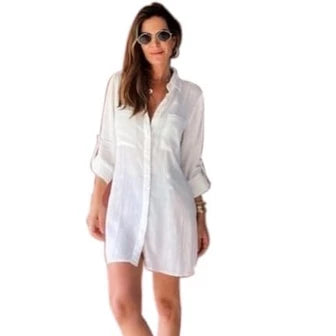 Saida de Praia Max Camisa Camisão Chemise Manga Longa Verão Leve