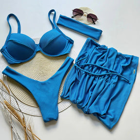 Conjunto Kit Saia Top Meia Taça Calcinha Asa Delta Ibiza