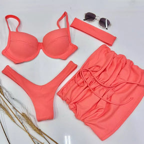 Conjunto Kit Saia Top Meia Taça Calcinha Asa Delta Ibiza