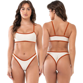 Biquíni Canelado Bicolor Feminino Top Cropped e Tanga Fio Asa Delta Forrado Lycra 340