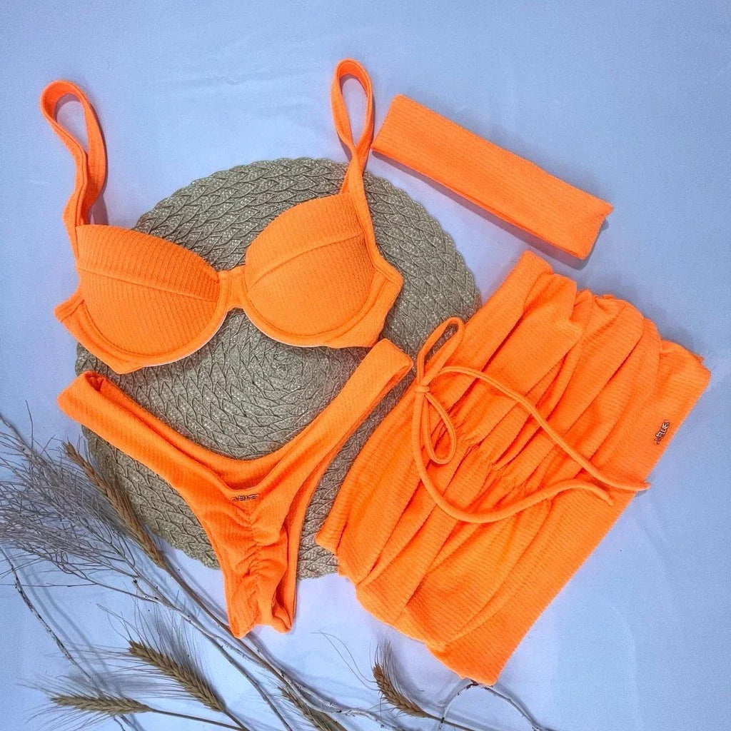 Conjunto Kit Saia Top Meia Taça Calcinha Asa Delta Ibiza