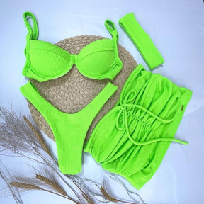 Conjunto Kit Saia Top Meia Taça Calcinha Asa Delta Ibiza