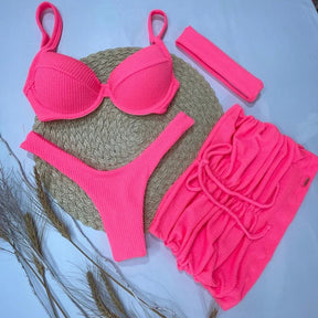 Conjunto Kit Saia Top Meia Taça Calcinha Asa Delta Ibiza